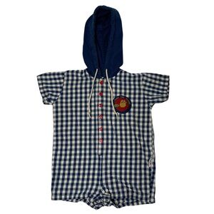 Rare VTG Sprocket’s Mervyns Blue & White Gingham Thru The Woods Baby Jumper 24mo